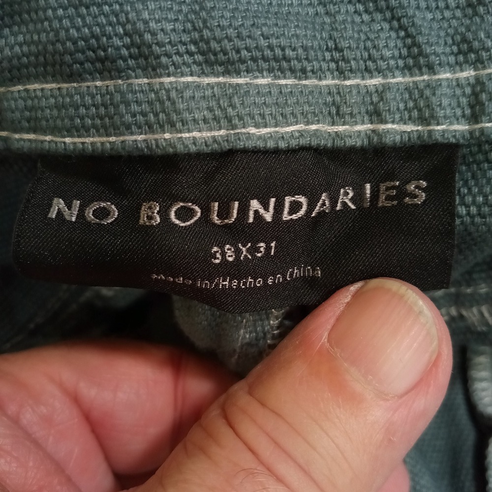 No Boundaries Mens Carpenter Pants 38x31 Green Double Knee Canvas Baggy - Picture 3 of 9